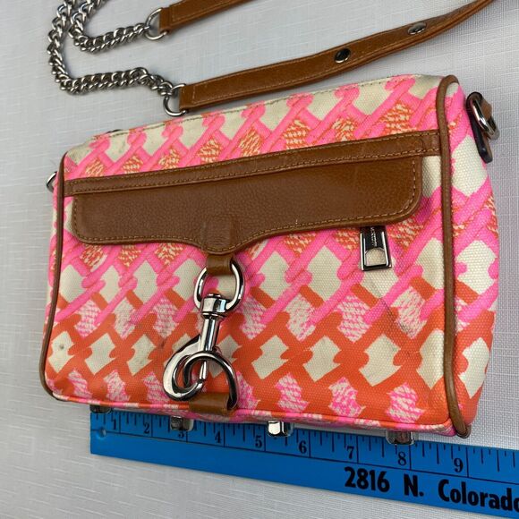 Rebecca Minkoff "MINI MAC" PINK + BROWN LEATHER Crossbody Bag! Long CHAIN STRAP - Picture 4 of 16
